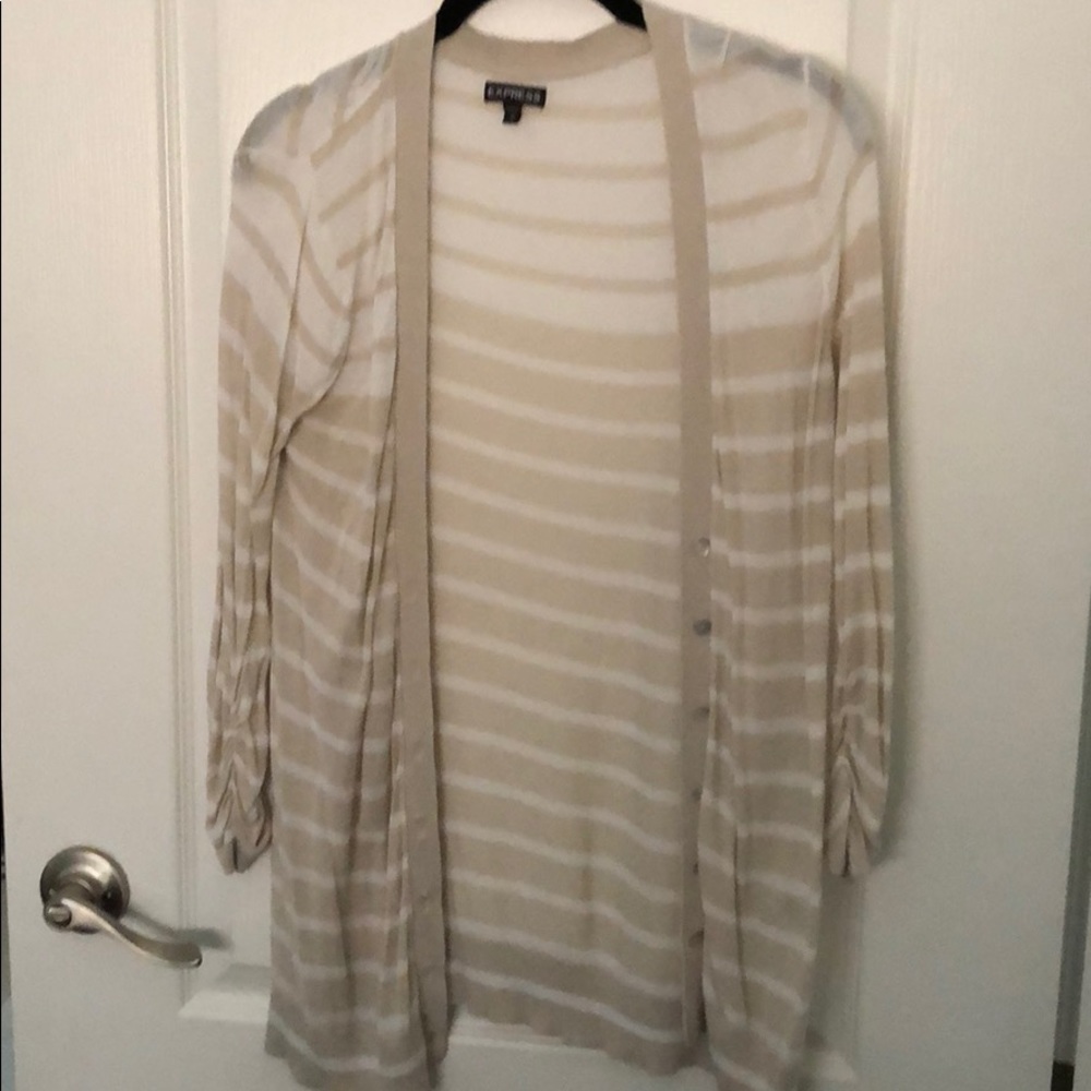 Express Striped Tan/White Cardigan